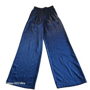 House of Harlow womens Sz XS navy blue satin wide legs high rise pants